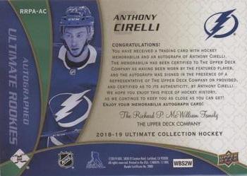 2019-20 Upper Deck Ultimate Collection - 2018-19 Upper Deck Ultimate Collection Update I #RRPA-AC Anthony Cirelli Back