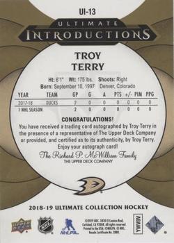 2019-20 Upper Deck Ultimate Collection - 2018-19 Upper Deck Ultimate Collection Update I #UI-13 Troy Terry Back