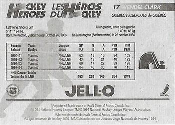 1994-95 Kraft - Jell-O Hockey Heroes #NNO Wendel Clark Back