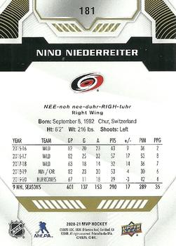 2020-21 Upper Deck MVP - Gold Script #181 Nino Niederreiter Back