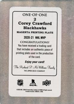 2020-21 Upper Deck MVP - Printing Plates Magenta #2 Corey Crawford Back