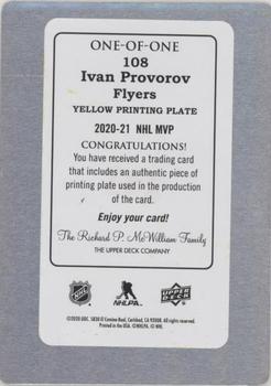 2020-21 Upper Deck MVP - Printing Plates Yellow #108 Ivan Provorov Back
