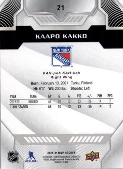 2020-21 Upper Deck MVP - Silver Script #21 Kaapo Kakko Back