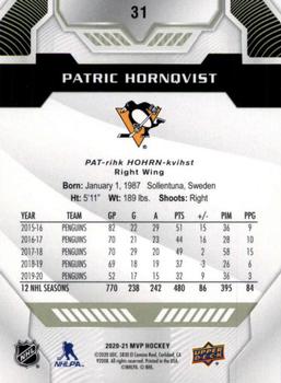 2020-21 Upper Deck MVP - Silver Script #31 Patric Hornqvist Back
