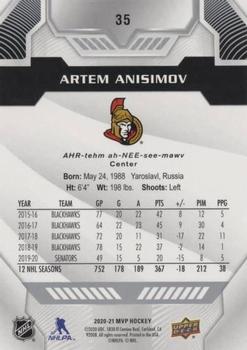 2020-21 Upper Deck MVP - Silver Script #35 Artem Anisimov Back