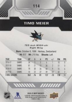 2020-21 Upper Deck MVP - Silver Script #114 Timo Meier Back
