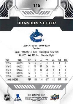 2020-21 Upper Deck MVP - Silver Script #115 Brandon Sutter Back