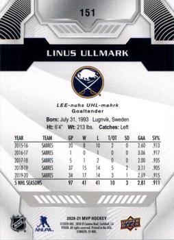 2020-21 Upper Deck MVP - Silver Script #151 Linus Ullmark Back
