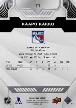 2020-21 Upper Deck MVP - Super Script #21 Kaapo Kakko Back