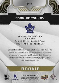 2020-21 Upper Deck MVP - Autographs #231 Egor Korshkov Back