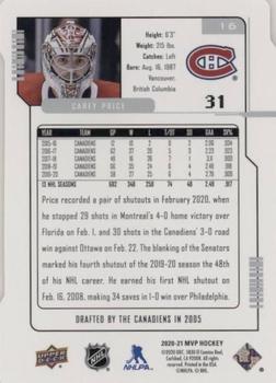 2020-21 Upper Deck MVP - Colors and Contours #16 Carey Price Back