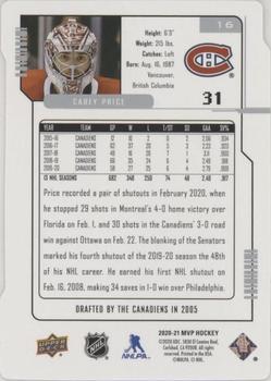 2020-21 Upper Deck MVP - Colors and Contours Green #16 Carey Price Back