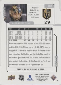 2020-21 Upper Deck MVP - Colors and Contours Green #22 Marc-Andre Fleury Back