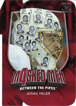 2015-16 In The Game Final Vault - 2011-12 In The Game Between The Pipes - Masked Men IV Ruby Die-Cuts (Silver Vault) #MM-22 Jonas Hiller Front