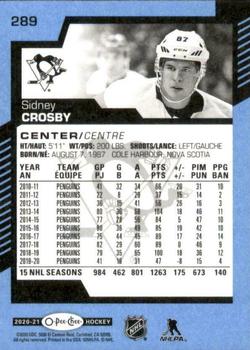 2020-21 O-Pee-Chee - Blue #289 Sidney Crosby Back