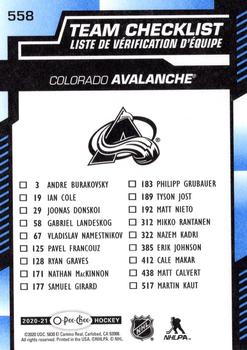 2020-21 O-Pee-Chee - Blue #558 Colorado Avalanche Back