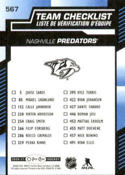 2020-21 O-Pee-Chee - Blue #567 Nashville Predators Back