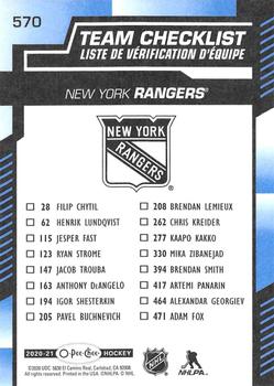 2020-21 O-Pee-Chee - Blue #570 New York Rangers Back