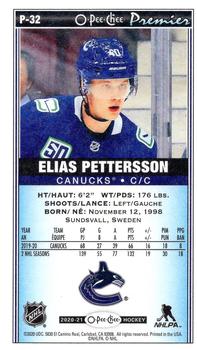 2020-21 O-Pee-Chee - O-Pee-Chee Premier Tallboys #P-32 Elias Pettersson Back