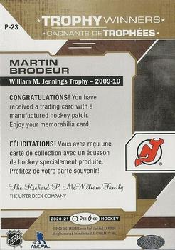 2020-21 O-Pee-Chee - Trophy Patches #P-23 Martin Brodeur Back
