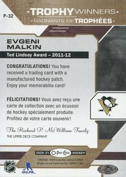 2020-21 O-Pee-Chee - Trophy Patches #P-32 Evgeni Malkin Back