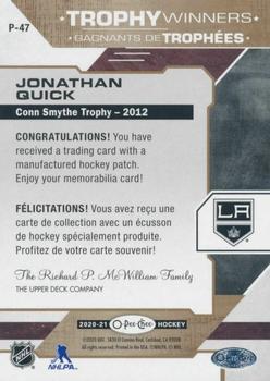2020-21 O-Pee-Chee - Trophy Patches #P-47 Jonathan Quick Back