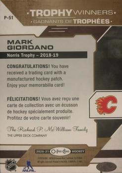 2020-21 O-Pee-Chee - Trophy Patches #P-51 Mark Giordano Back