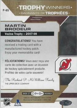 2020-21 O-Pee-Chee - Trophy Patches #P-65 Martin Brodeur Back