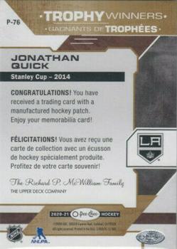 2020-21 O-Pee-Chee - Trophy Patches #P-76 Jonathan Quick Back