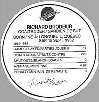 1985-86 Kellogg's Accordion Discs #NNO Richard Brodeur Back