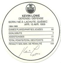 1985-86 Kellogg's Accordion Discs #NNO Kevin Lowe Back