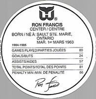 1985-86 Kellogg's Accordion Discs #NNO Ron Francis Back