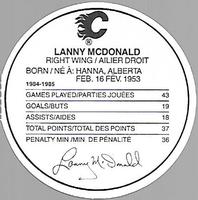 1985-86 Kellogg's Accordion Discs #NNO Lanny McDonald Back