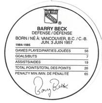 1985-86 Kellogg's Accordion Discs #NNO Barry Beck Back
