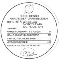 1985-86 Kellogg's Accordion Discs #NNO Chico Resch Back
