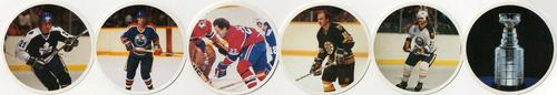 1985-86 Kellogg's Accordion Discs - Unseparated Discs #NNO Stanley Cup / Gilbert Perreault / Rick Middleton / Bob Gainey / Kevin Lowe / Borje Salming Front