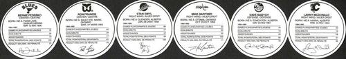 1985-86 Kellogg's Accordion Discs - Unseparated Discs #NNO Bernie Federko / Ron Francis / Stan Smyl / Mike Gartner / Dave Babych / Lanny McDonald Back