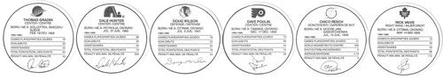 1985-86 Kellogg's Accordion Discs - Unseparated Discs #NNO Thomas Gradin / Dale Hunter / Doug Wilson / Dave Poulin / Glenn Resch / Rick Vaive Back