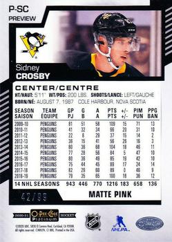 2020-21 O-Pee-Chee - O-Pee-Chee Platinum Preview Matte Pink #P-SC Sidney Crosby Back