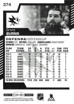 2020-21 O-Pee-Chee - Variant Warm-Up Jersey #374 Brent Burns Back