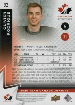 2020-21 Upper Deck Team Canada Juniors - Exclusives #92 Olivier Rodrigue Back