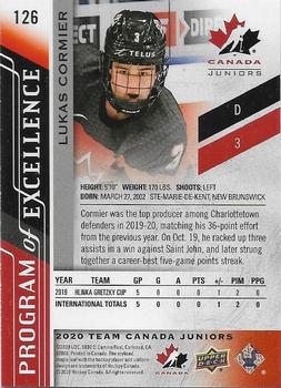 2020-21 Upper Deck Team Canada Juniors - Exclusives #126 Lukas Cormier Back