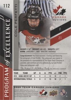 2020-21 Upper Deck Team Canada Juniors - Autographs #112 Cole Perfetti Back