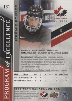 2020-21 Upper Deck Team Canada Juniors - Autographs #131 Jeremie Poirier Back