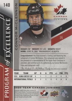 2020-21 Upper Deck Team Canada Juniors - Autographs #140 Connor McClennon Back