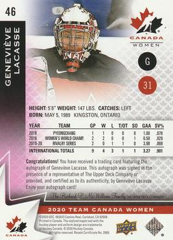 2020-21 Upper Deck Team Canada Juniors - Autographs Purple #46 Genevieve Lacasse Back