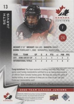 2020-21 Upper Deck Team Canada Juniors - Jerseys #13 Seth Jarvis Back
