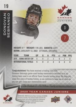 2020-21 Upper Deck Team Canada Juniors - Jerseys #19 Donovan Sebrango Back