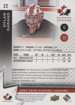 2020-21 Upper Deck Team Canada Juniors - Jerseys #22 Dylan Garand Back