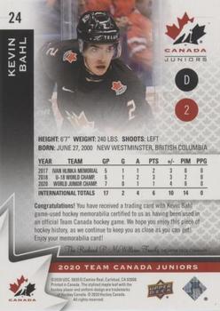2020-21 Upper Deck Team Canada Juniors - Jerseys #24 Kevin Bahl Back